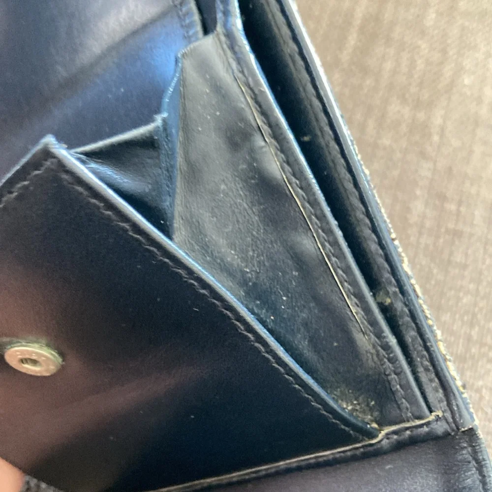 Vintage 2001 Christian Dior Trotter Monogram Navy Denim & Leather Wallet